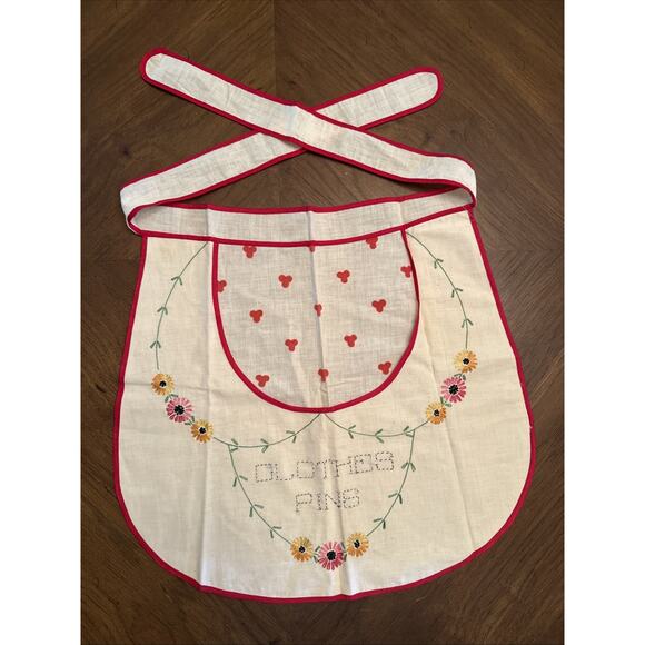 Primitive Vintage 1930-40’s Apron Clothesline Pin Bag Embroidered Flowers - Picture 1 of 7